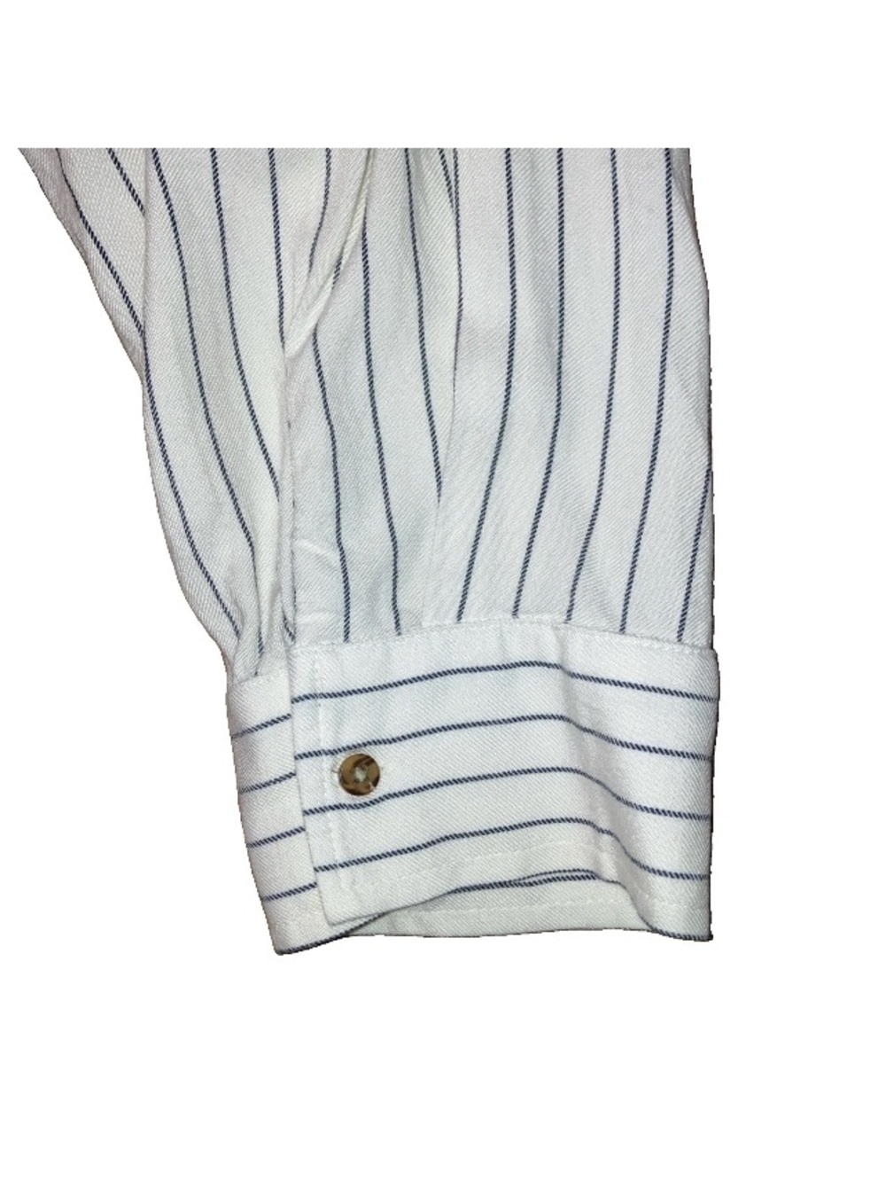 LOFT Lounge White Soft Viscose Popover Tunic V Neck Long Sleeve Blouse Striped L - Picture 8 of 10